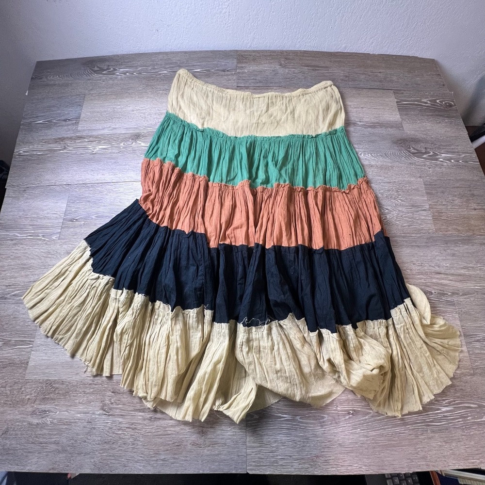 Fusion Tiered Maxi Skirt Womens Medium Multicolor Cotton Boho Gauze Colorblock